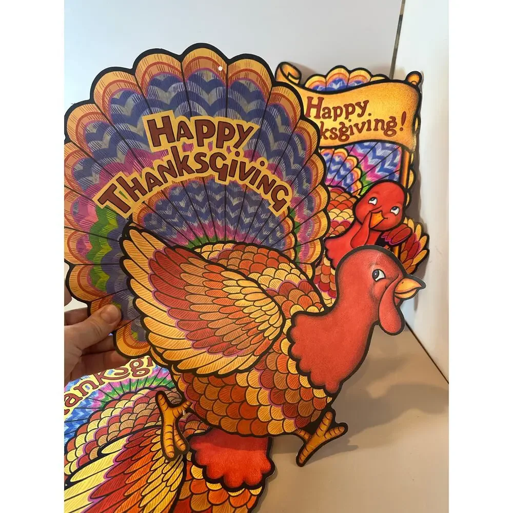 3 Vintage Thanksgiving Die Cut Turkeys Decoration Window Cutouts 1997 Beistle Co